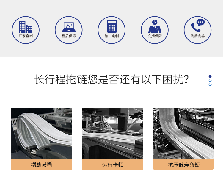 广柔超长行程高速不塌腰重载铁氟龙柔性静音耐磨抗酸碱老化洁净室无尘级拖链